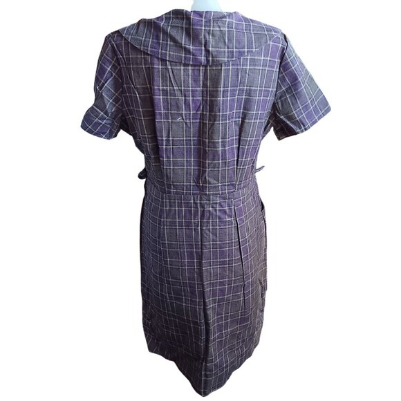 Vintage 14 Dress 1950's Plaid Double-Breasted Handmade 1of1 MCM Purple/Gold - Picture 6 of 7